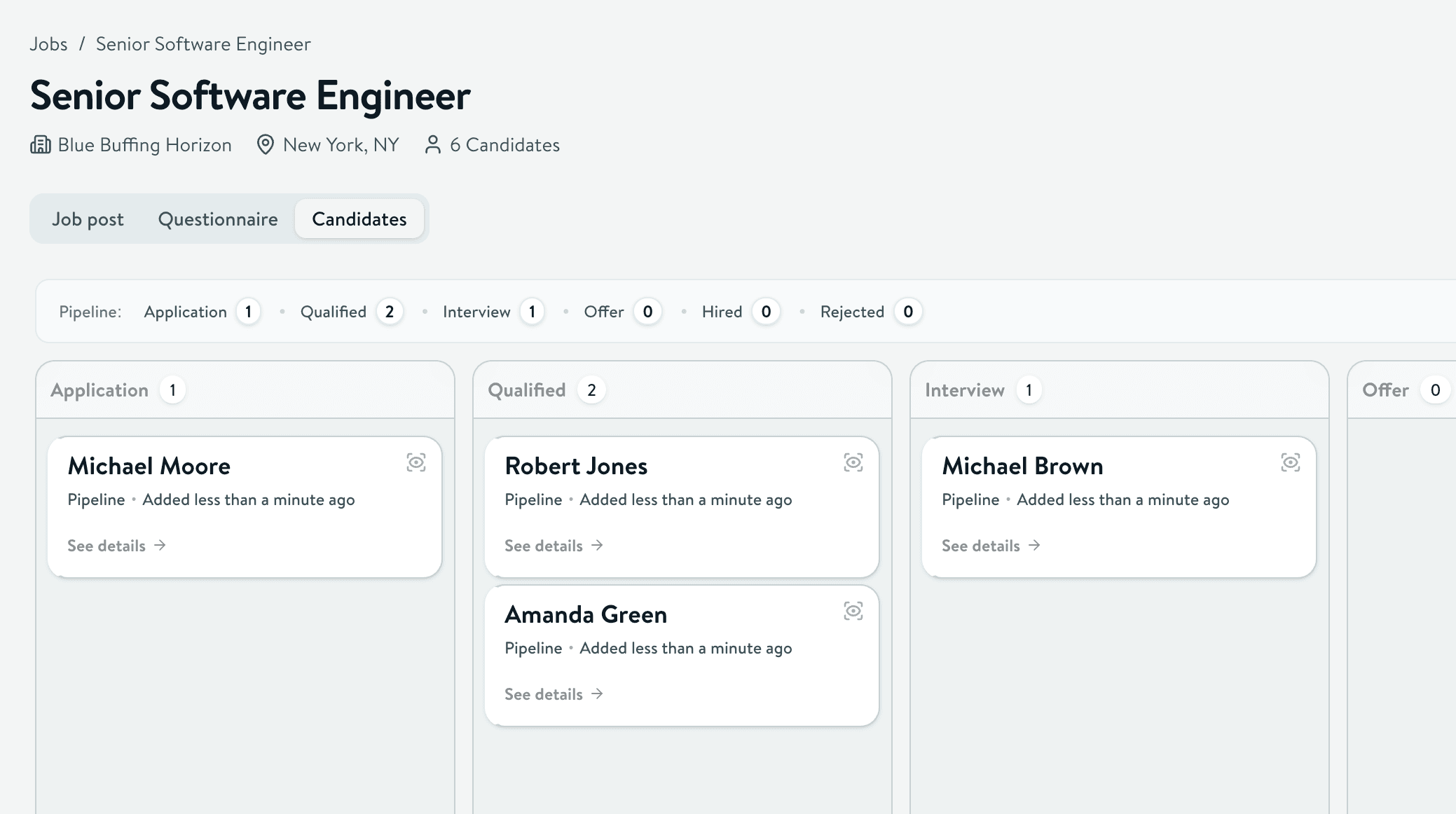 RecruitIQ dashboard and pipeline
